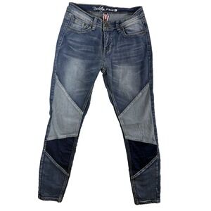Revolution by Revolt Jeans Women's Junior Size 9 Blue Denim‎ Skinny Patched Look